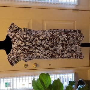 Signature Robbie Bee navy white animal print textured cap sleeve dress 16 EUC…